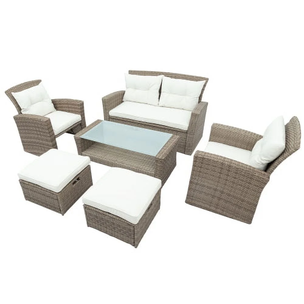 Harper & Bright Designs 4 Pieces Patio Wicker Chair with Ottoman and Coffee Table, Outdoor Rattan Loveseat Sectional Sofa Furniture Set for Garden, Beige Cushions - Image 7