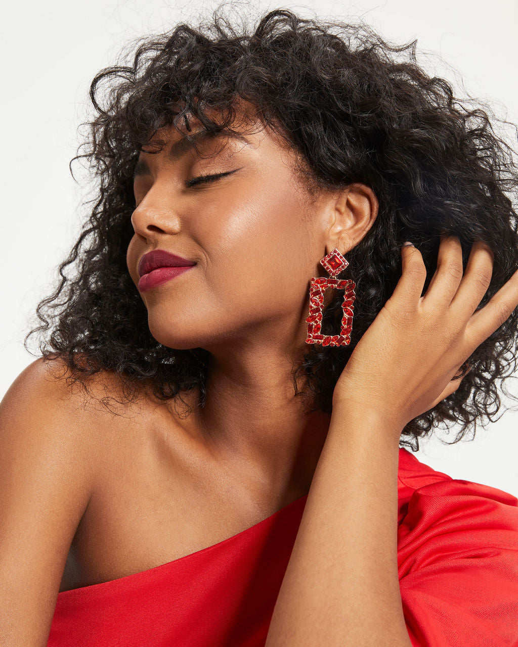 Mosaic Drop Earrings - Red - Se7enfashion
