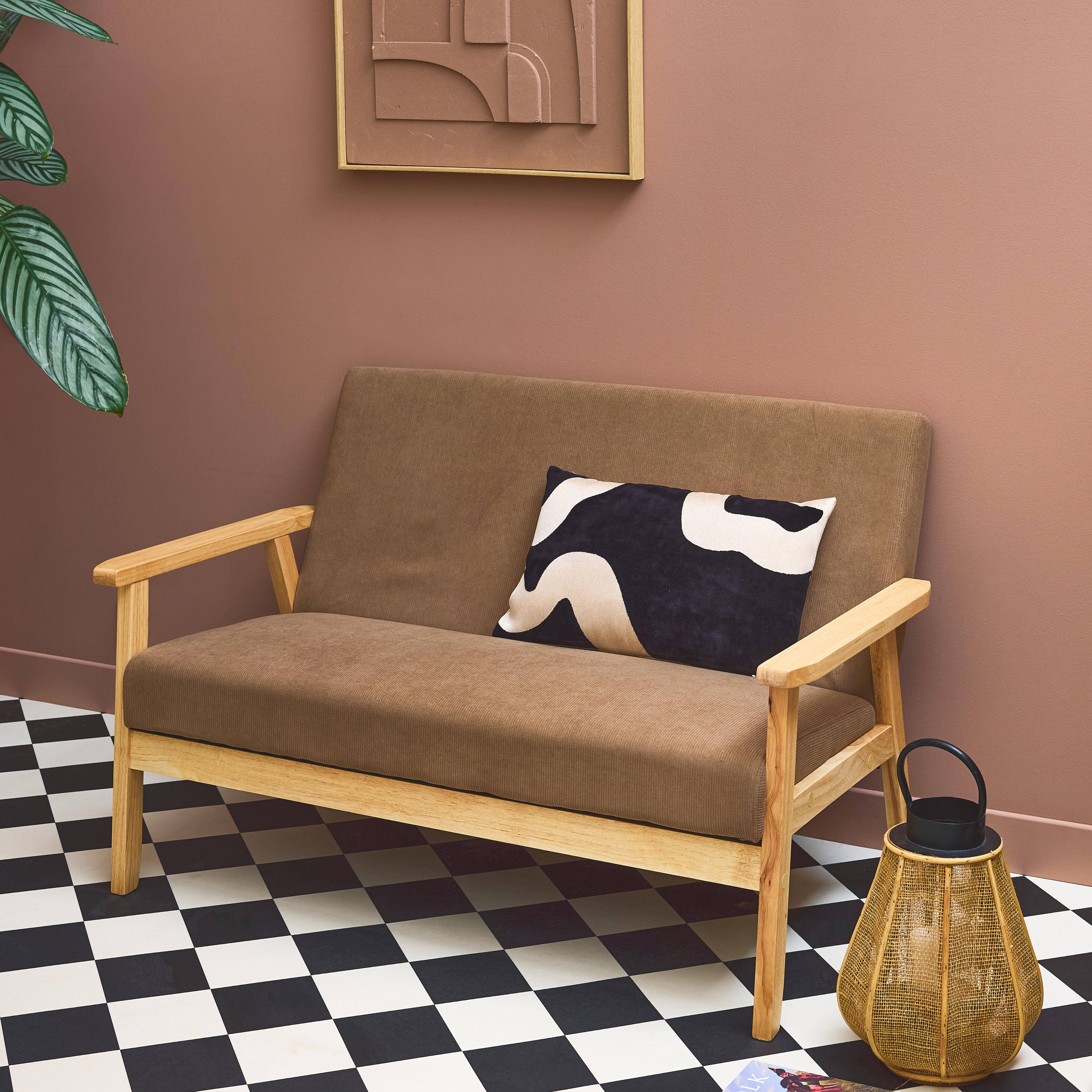 Isak pana - Sofá-banco de pana con patas de madera,  2 plazas