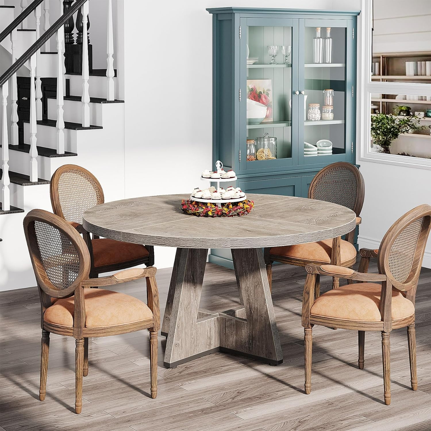 Tribesigns Round Dining Table for 4, Grey Kitchen Table 47 Inch Farmhouse Wood Kitchen Dinning Table for Kitchen Living Room - Image 6