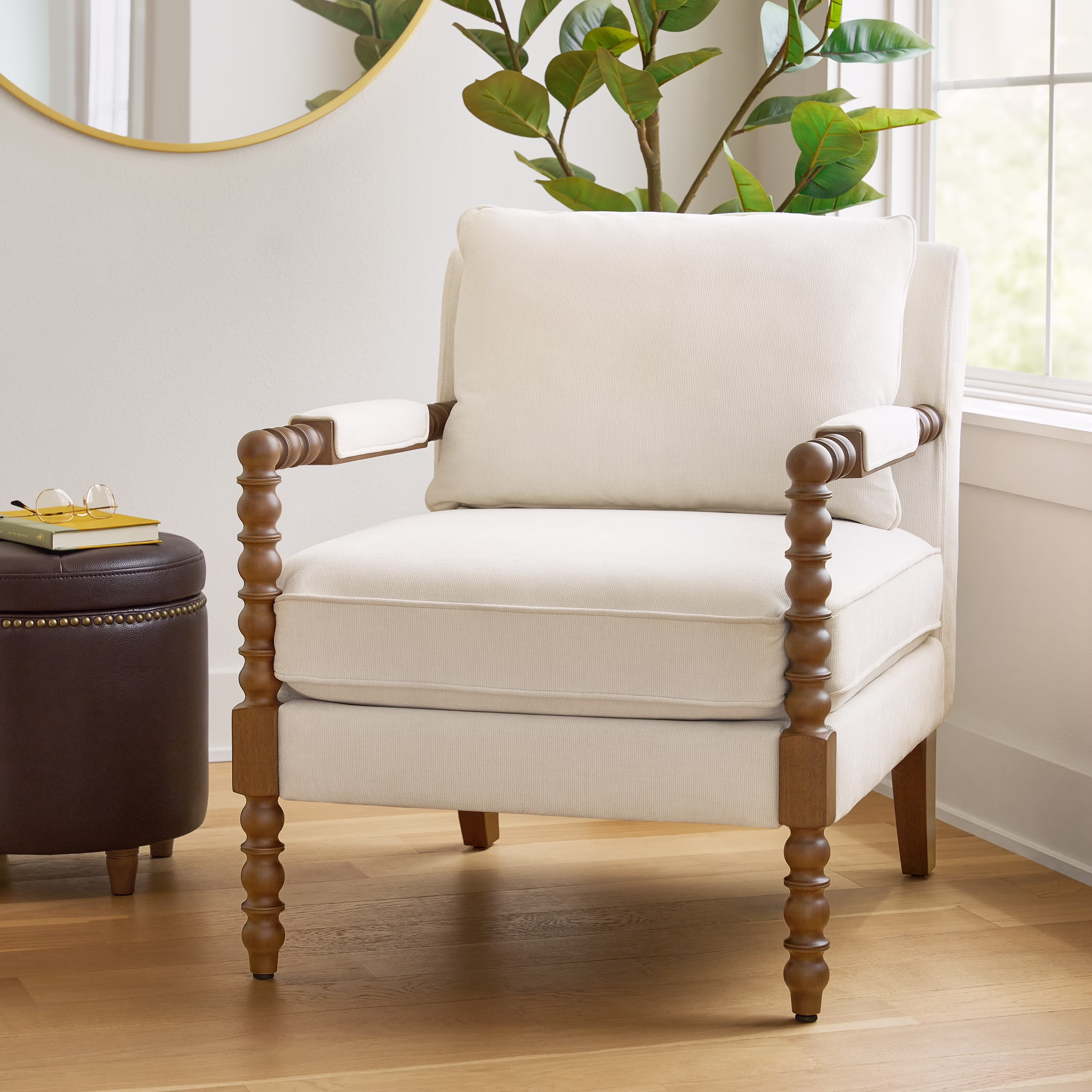Pioneer Woman Harper Spindle Accent Chair, Jade Fabric Upholstery - Image 3