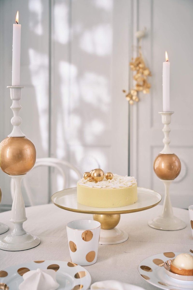 Candle Holder Metal Sphere White/Gold 44cm