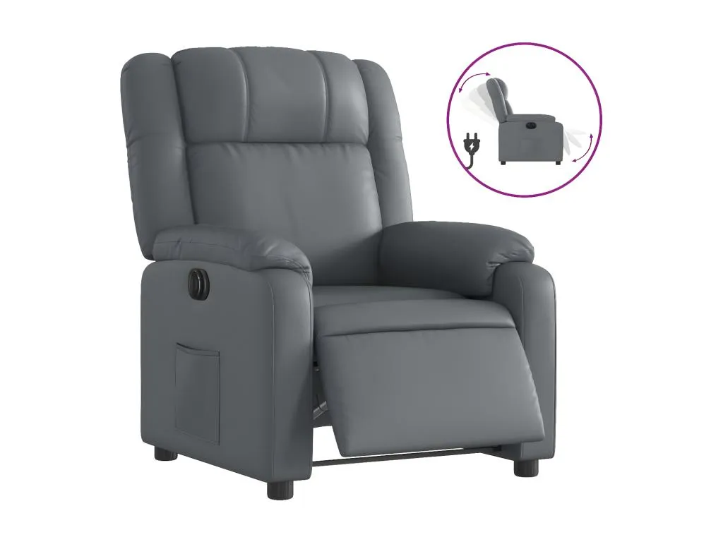 Sillón reclinable eléctrico de cuero sintético gris