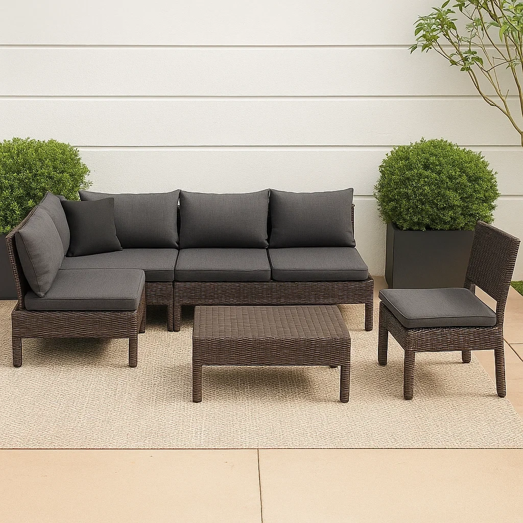 Muebles de salón para jardín 5 plazas,rattan,marrón y gris,modular,resistente a la intemperie,sofá 180x80x70 cm,silla 60x60x70 cm,mesa de café 80x40x35 cm - fN7f2TnfzHyS