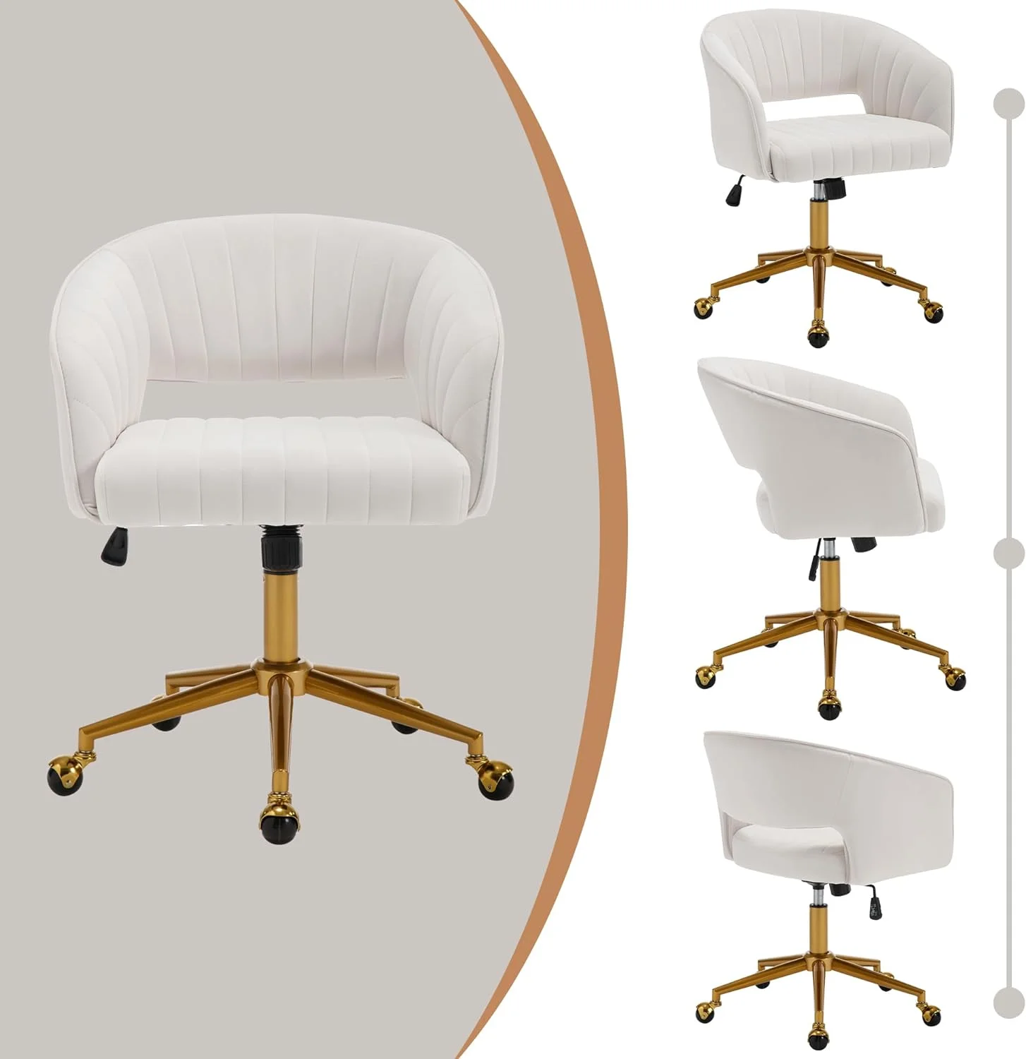 Westice Home Office Desk Chairs, Velvet Task Chair, Height Adjustable Swivel Vanity Chair with Golden Base for Vanity Study, Living Room Computer Room, Beige - Image 12