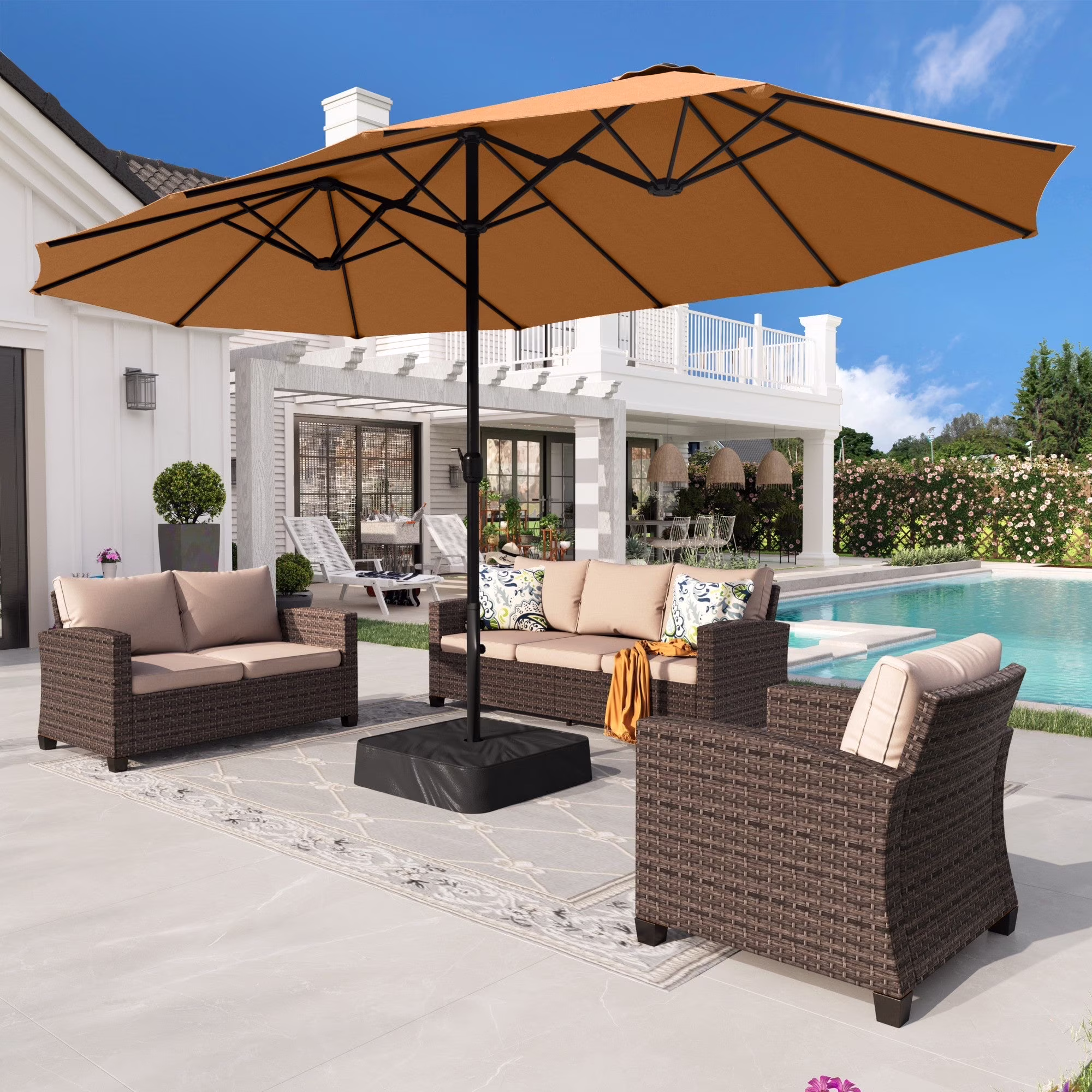 Alpha Joy 15ft Outdoor Patio Umbrella Extra-Large Double-Sided Garden Umbrella with Crank Handle and Base - Smoky Gray - Image 12