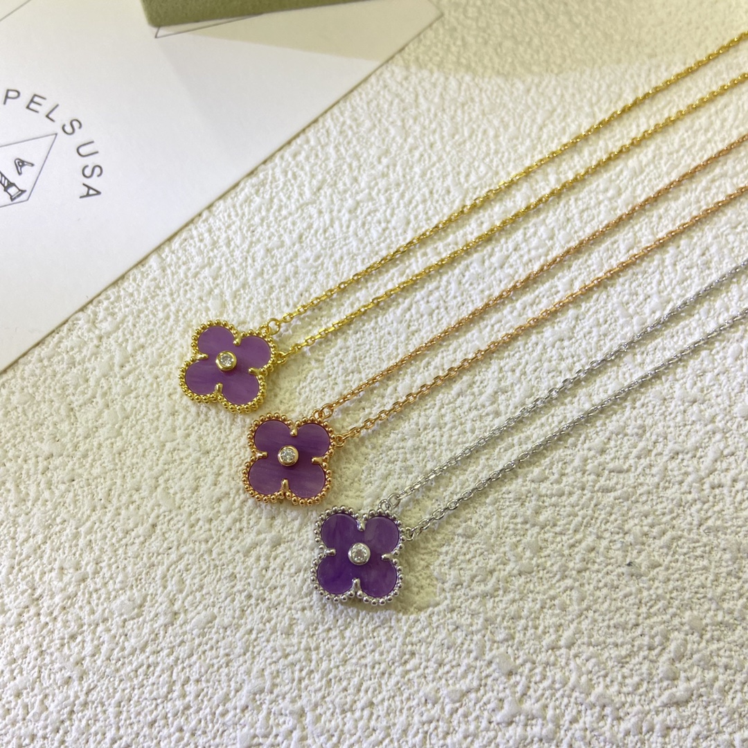 VCA Diamond Purple Vintage Alhambra Pendant Necklace - Original Replica Club