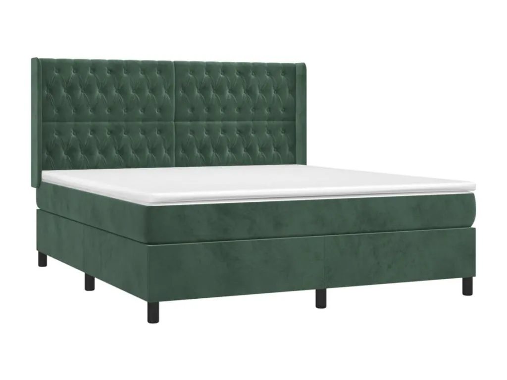 Cama box spring colchón y led terciopelo verde oscuro 160x200cm zqe3529095