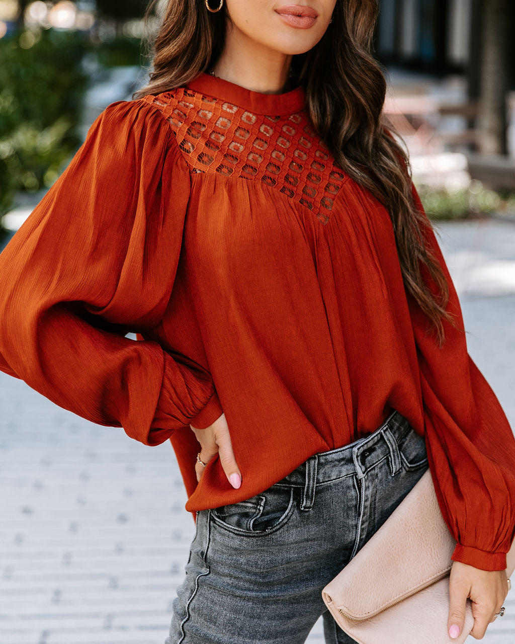 Aria Crochet Lace Top - Rust - Se7enfashion