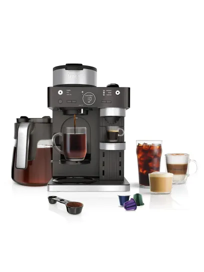 Ninja CFN601 Espresso & Coffee Barista System, 3 Espresso Brew Styles, Single-Serve Coffee & Nespresso Capsule Compatible, 12-Cup Carafe, Built-in Frother, Espresso, Cappuccino & Latte Maker - Black