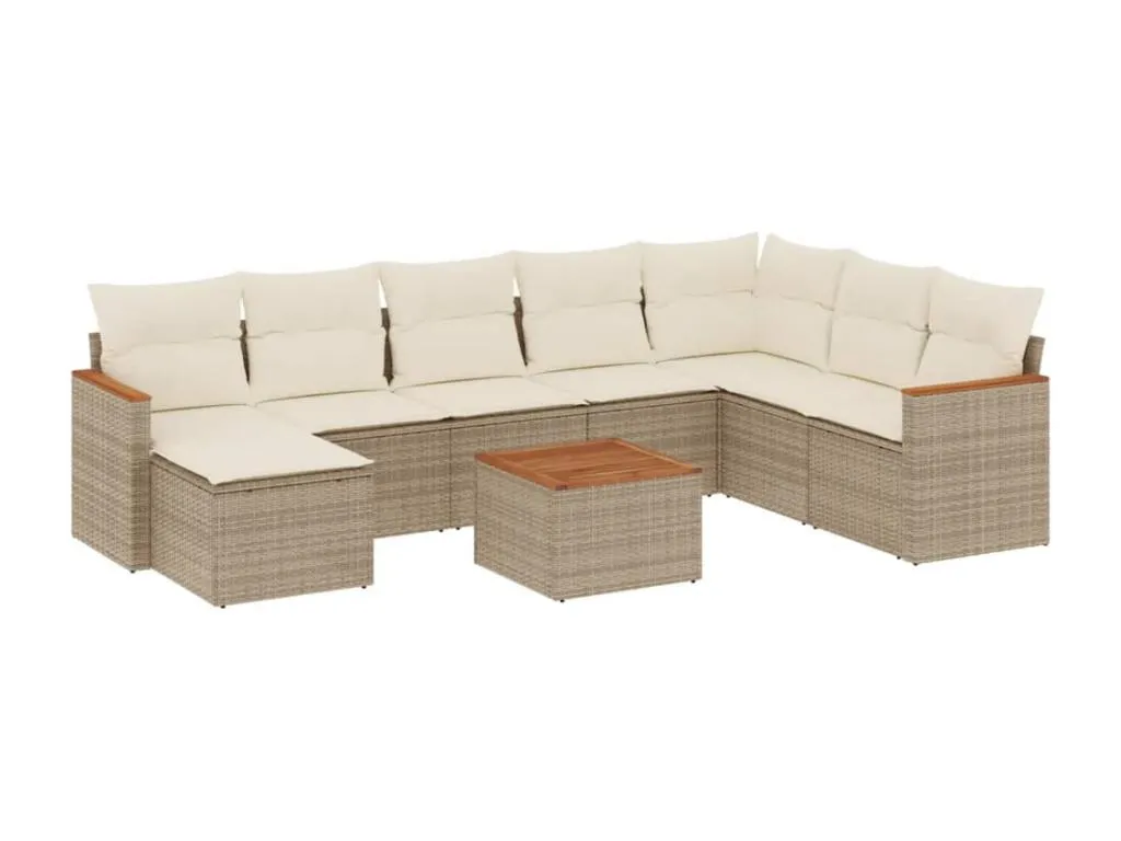 Set de sofás de jardín 9 pzas con cojines ratán sintético beige 52865jbnp