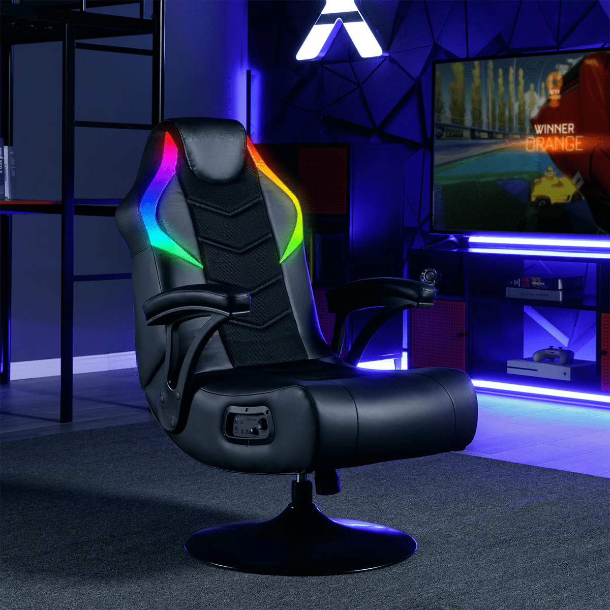 X Rocker Nemesis RGB Pedestal Gaming Chair, Black Mesh, 31.89" 26.97" 40.94"