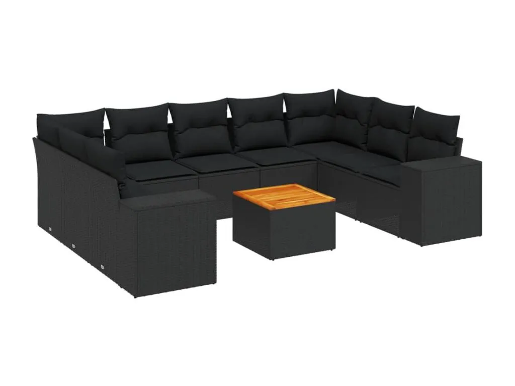 Set de sofás de jardín 10 piezas cojines ratán sintético negro 89772sjtr
