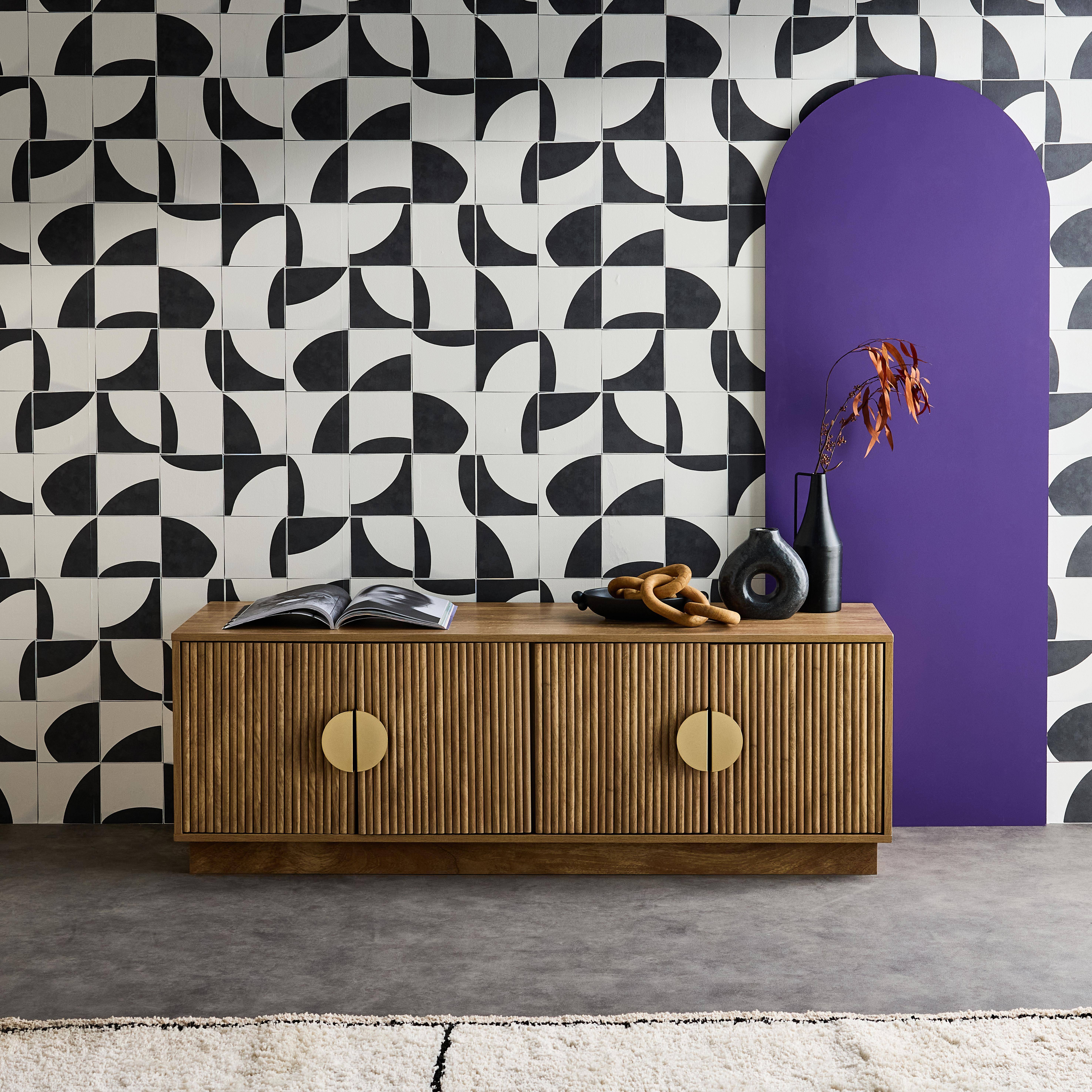 Celian - Mueble TV 4 puertas efecto madera de mango exótico, 140cm