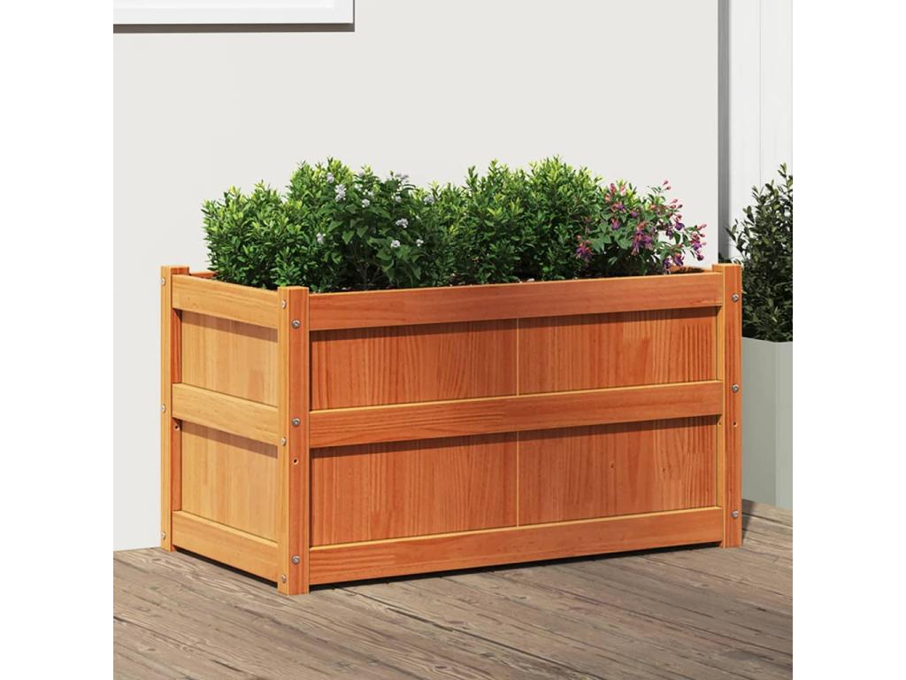 Jardinera exterior madera maciza pino marrón cera 90x50x50 cm