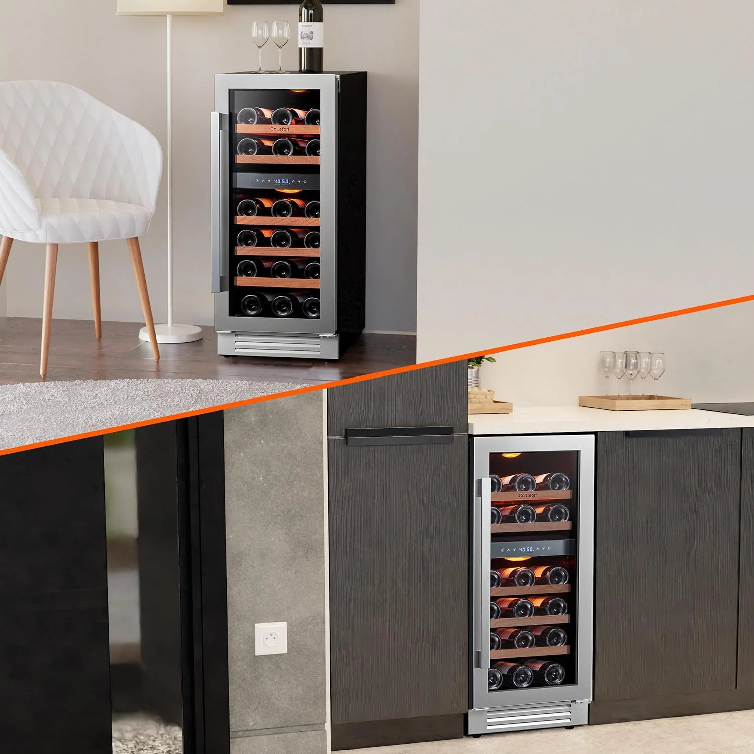 24'' Wine Cooler Refrigerator - 46 Bottle Wine Fridge Dual Zone with Modern Touch Intelligent Digital 40°-65°F Low Noise, Built in or Freestanding Wine Cooler for Home and Kitchen