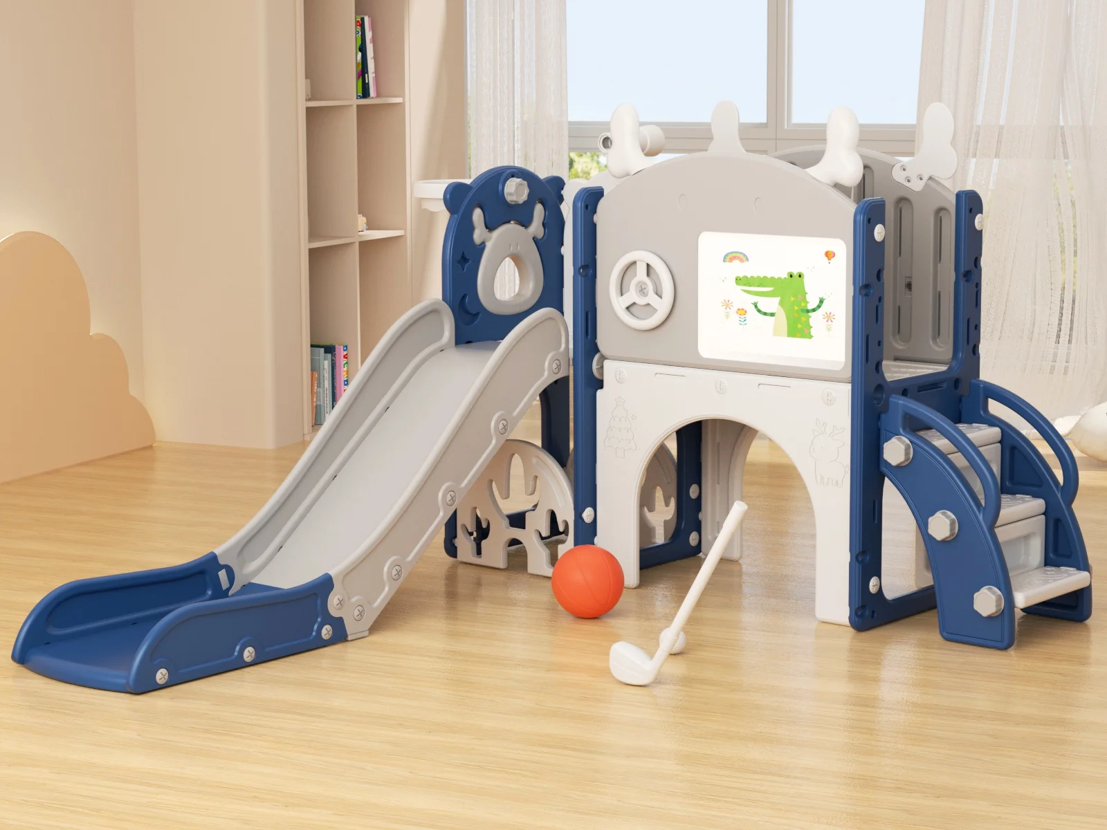 Korimefa 11-in-1 Toddler Slide Set with Golf, Basketball Hoop, Kids Slide for Toddlers Age 1-4, Climber Slip and Slides, Baby Outdoor Toys - Image 20