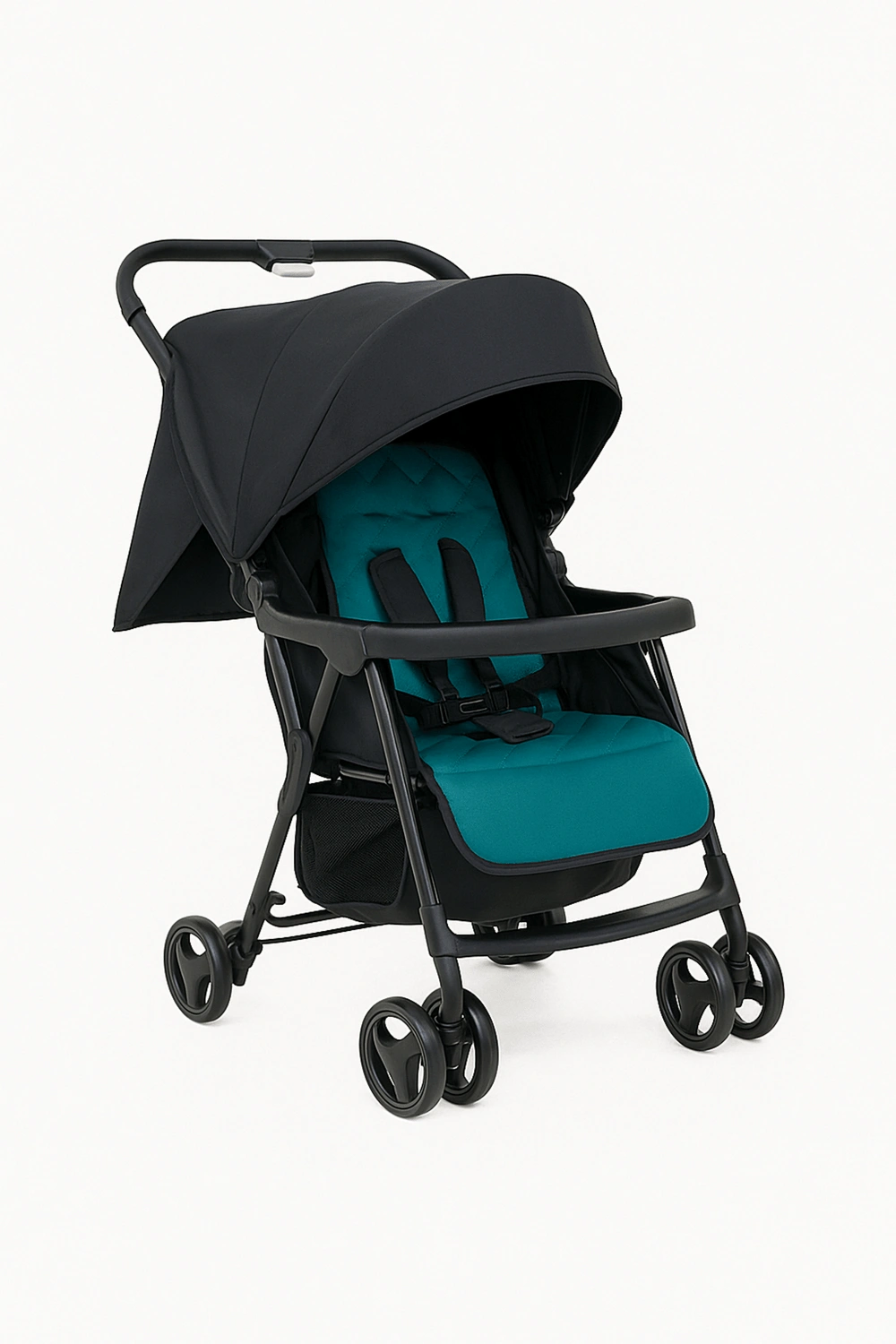 Cochecito de bebé, carrito ligero plegable con respaldo ajustable en 3 posiciones y arnés de seguridad, hasta 22 kg, colores negro y verde esmeralda, apto para 0 - 48 meses