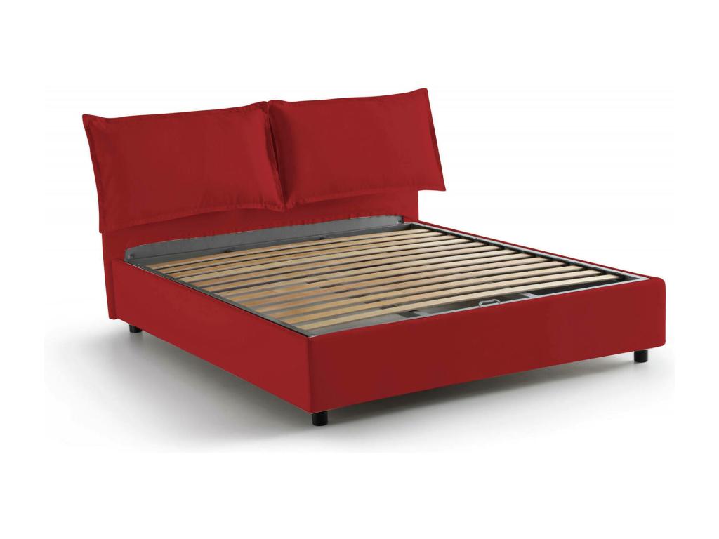 Cama doble Maddalena, Cama contenedor con revestimiento de tela, 100% Made in Italy, Apertura frontal, Apto para colchón de 140x200 cm, Rojo