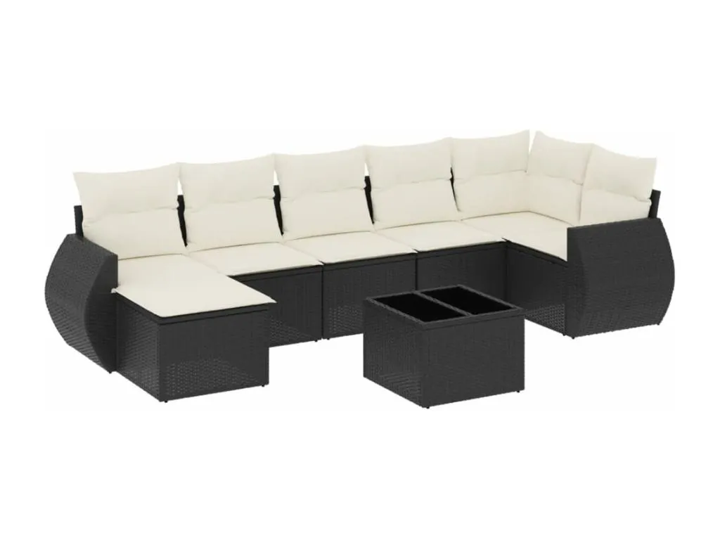 Amplio Set de Sofás de Jardín de 8 Piezas, cojines y ratán sintético negro para exterior.  MU2869448