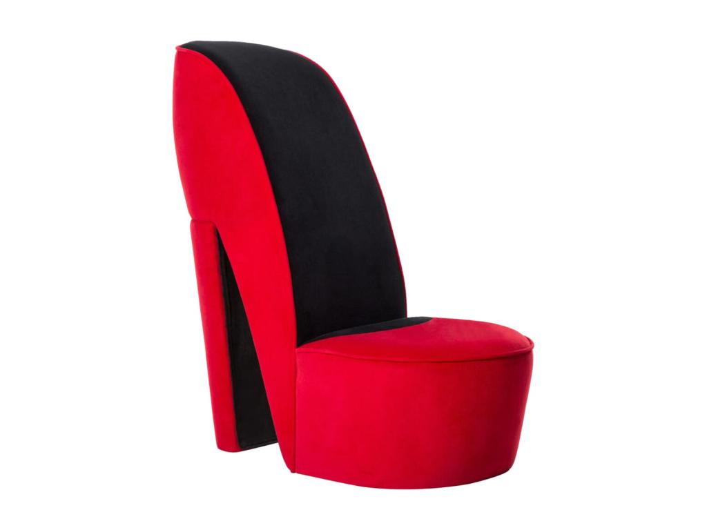 Sillón con forma de zapato de tacón terciopelo rojo