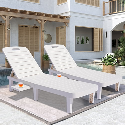Patio Lounge Chair Set of 2, Adjustable Chaise with Side Table, Outdoor Lounger Recliner for Poolside, Patio, Backyard, Wood Texture Design | Waterproof | Easy to Assemble | Max Weight 330 lbs White - Image 8