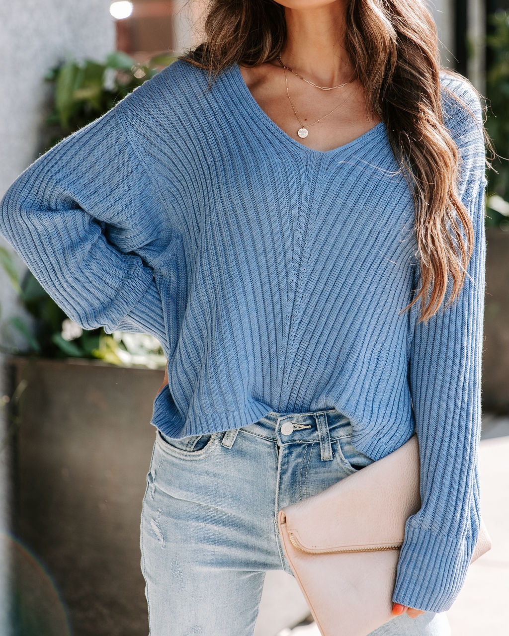 Pacifica Ribbed Knit Pullover Sweater - Ash Blue - Se7enfashion