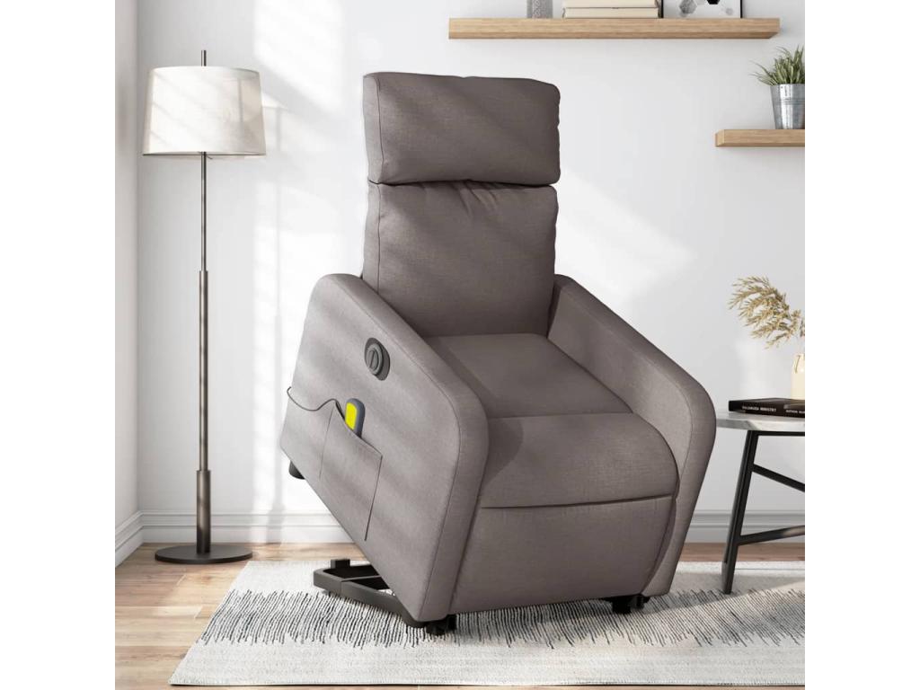 Sillón de masaje eléctrico reclinable elevable tela taupé