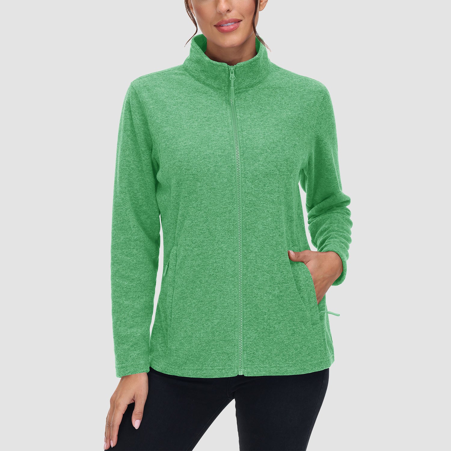 Women's Fleece Jacket Sweater Full Zip Up Coat With Zipper Pockets Warm
