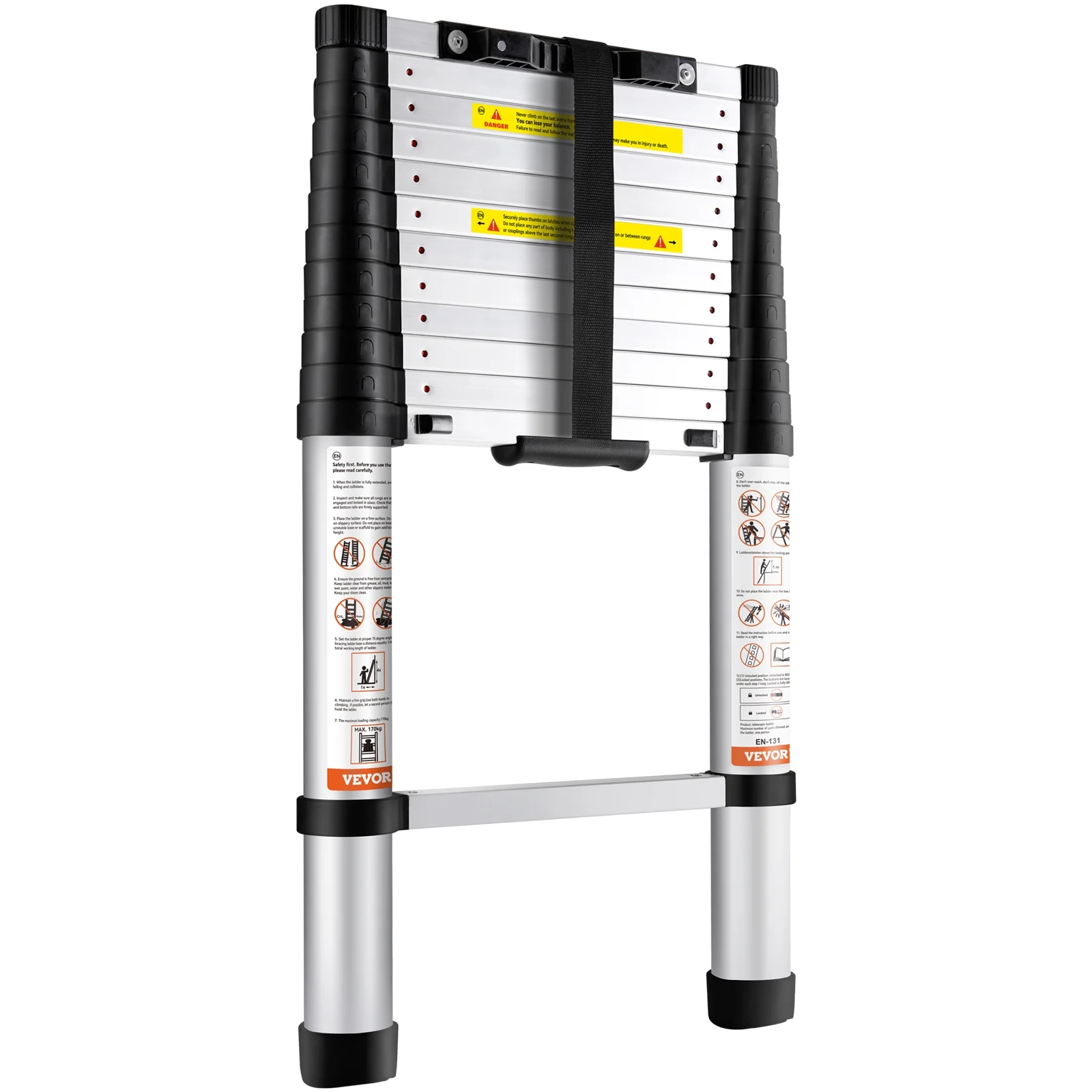 BENTISM 12.5 FT Telescoping Ladder, Aluminum Collapsible Ladder with One-Button Retraction,375 LB Capacity,ANSI Certified | Portable for Home, RV, Loft Use - Image 8