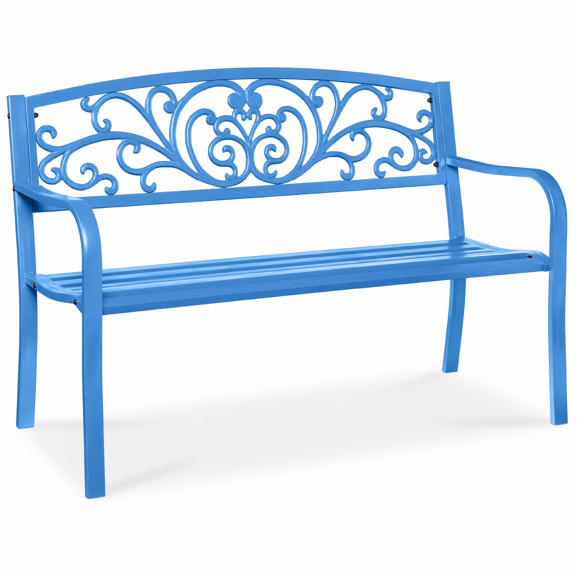 Best Choice Products Outdoor Steel Bench Garden Patio Porch Furniture w/ Floral Design Backrest - Black - Image 5