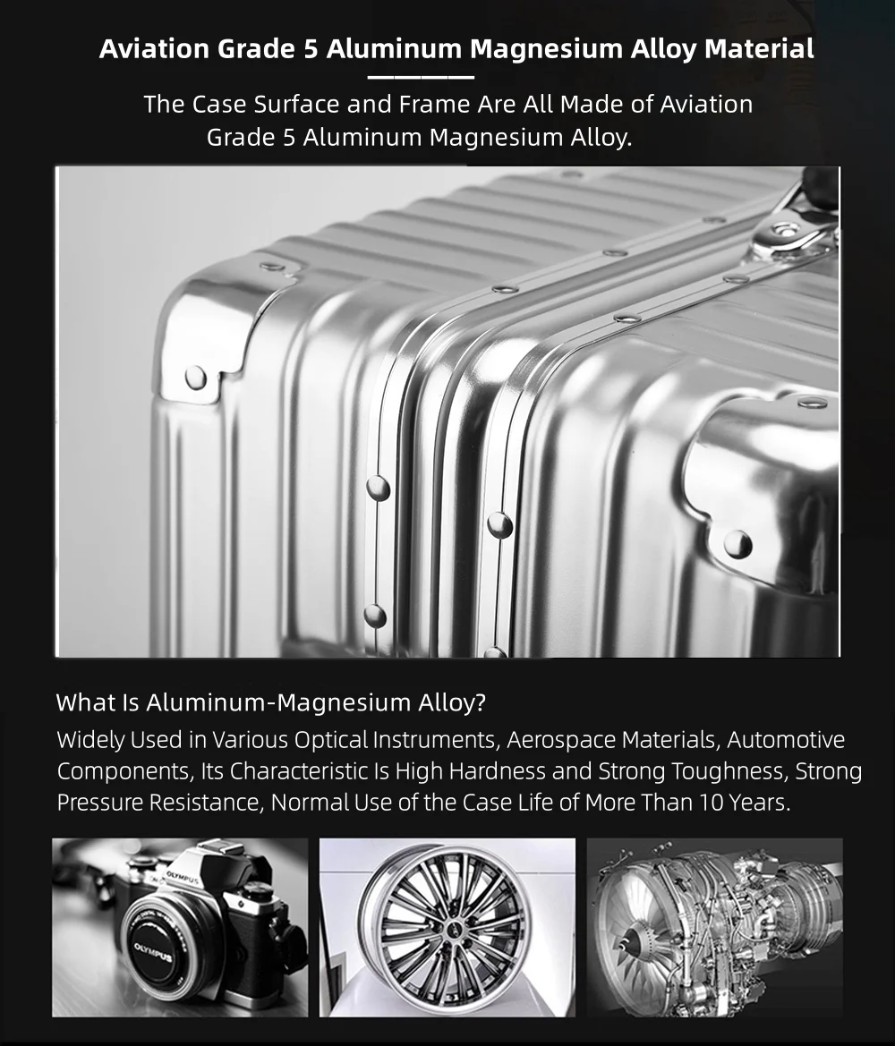 All Aluminum Magnesium Carry on Luggage Airline Approved, Hardside Carry on Suitcase with TSA Lock, Zipperless Luggage Checked Luggage Metal Rolling Luggage for Travel, Business - Image 5