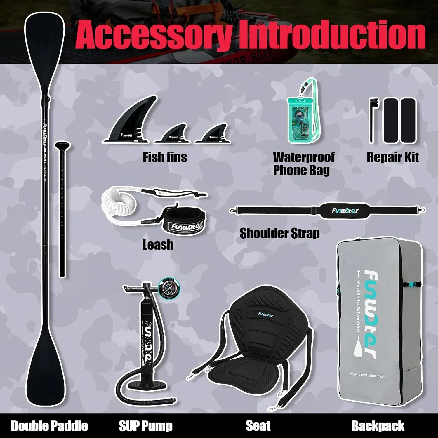 FunWater Inflatable Stand Up Paddle Board, 11 ft x 32 in x 6 in - SUP Paddle Accessories - Image 25 FunWater Inflatable Stand Up Paddle Board, 11 ft x 32 in x 6 in - SUP Paddle Accessories - Image 25