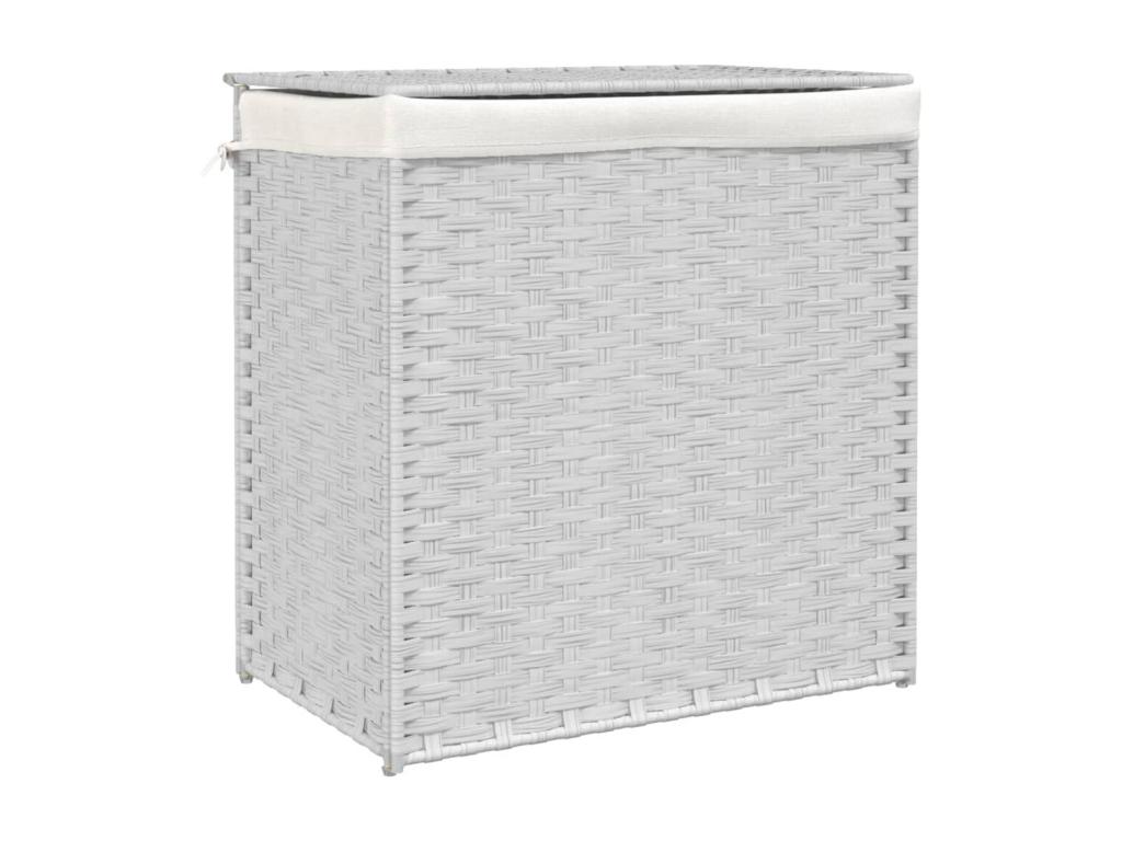 Mubdelu Cesto ropa sucia 2 secciones ratán sintético blanco 53x35x57 cm