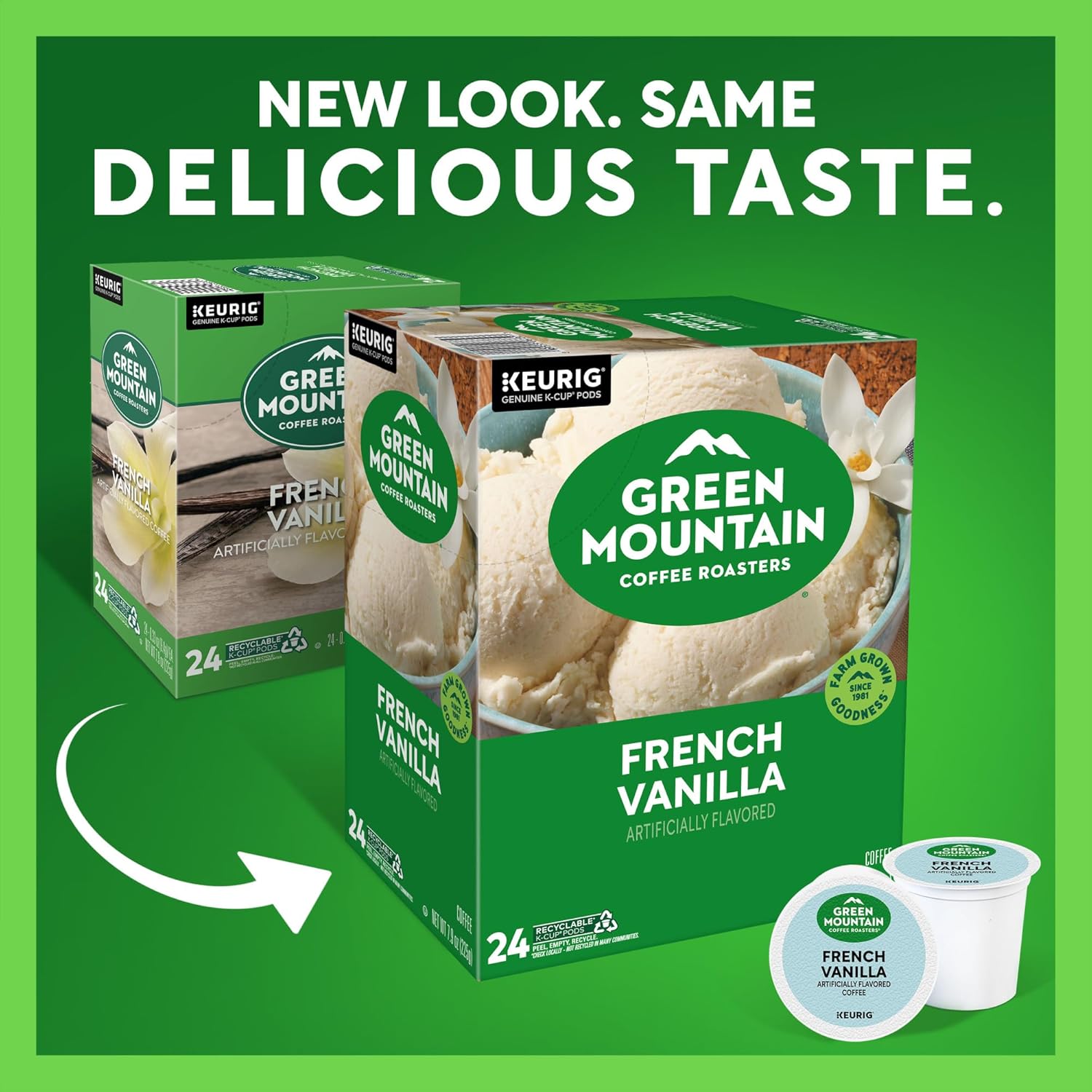 Green Mountain Coffee Roasters French Vanilla Coffee. Keurig Single-Serve K-Cup pods. Light Roast. 96 Count