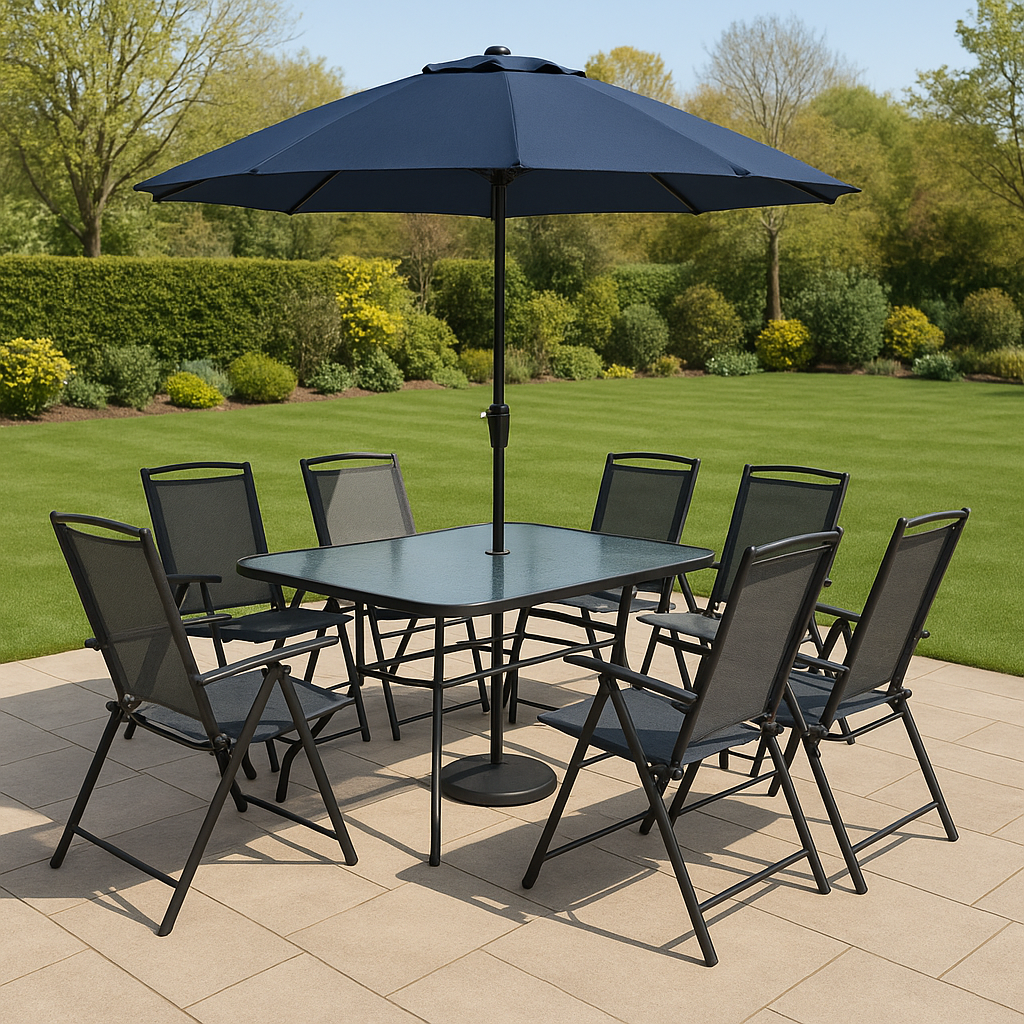 Conjunto comedor exterior 9 piezas negro metal jardín terraza