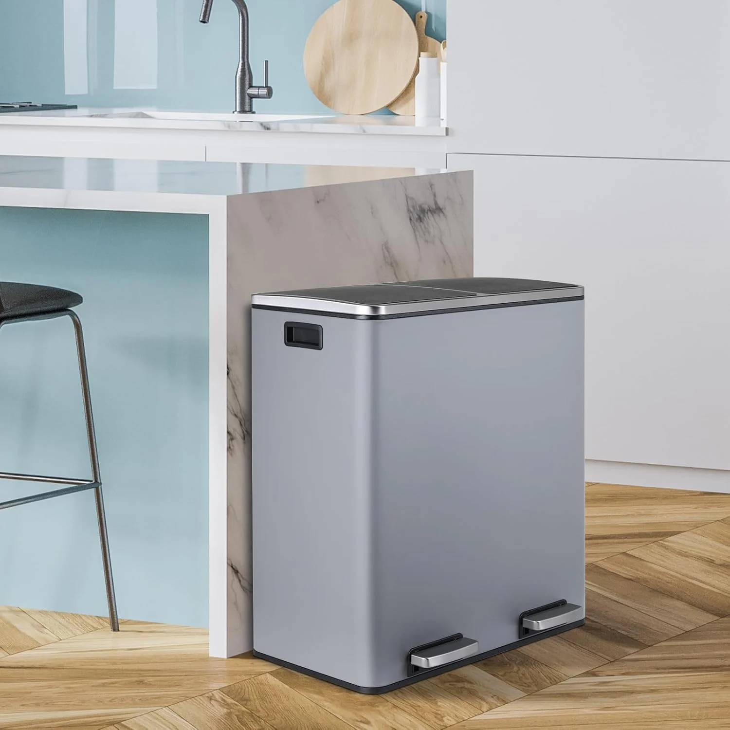 LAZY BUDDY Dual Garbage Can, Stainless Steel 16 Gallon Step Kitchen Trash Can with Soft-Close Lid, Double Compartment Garbage Recycling Bin - Image 53
