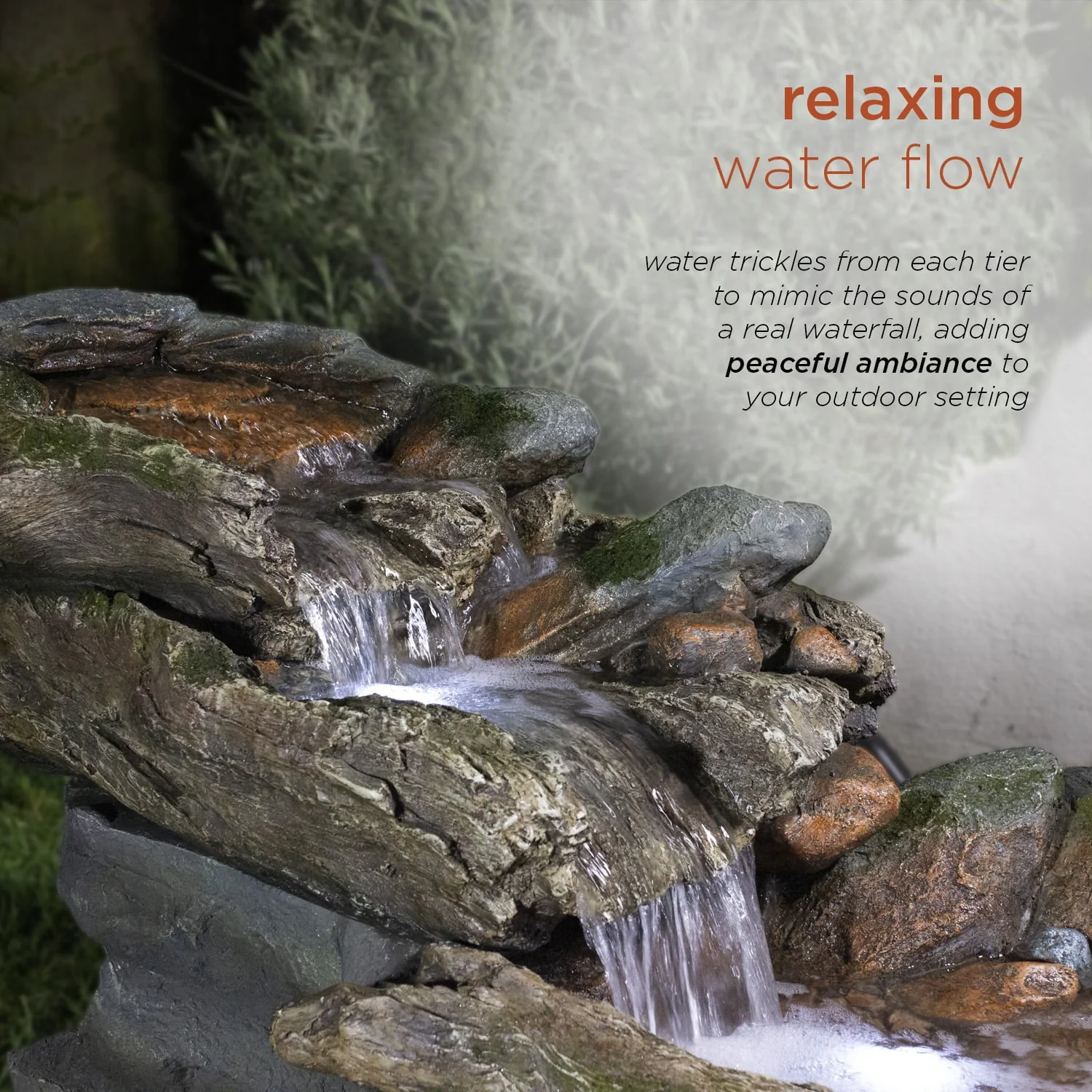 Alpine Corporation Outdoor 3-Tier Rainforest Rock Water Fountain with LED Lights - Image 5