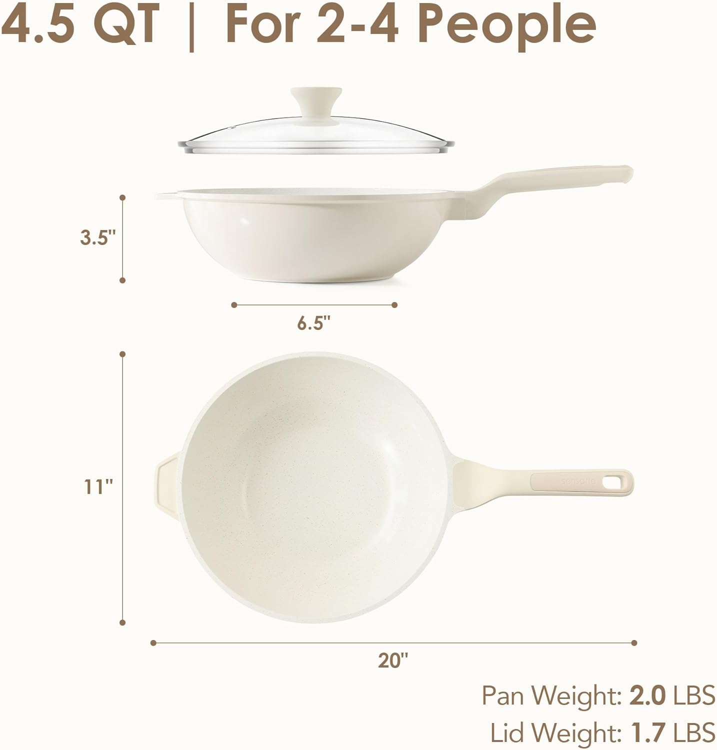 SENSARTE Ceramic Nonstick Wok with Lid, 11 Inch Non Toxic Stir-fry Pan Induction Cookware, Deep Frying Pan Skillet with Stay-Cool Handles, PFAS/PTFE/PFOA Free