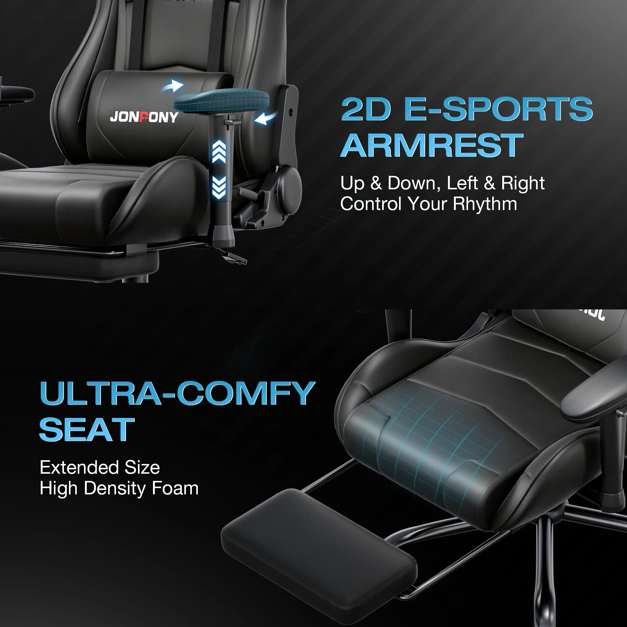 JONPONY Big and Tall 500LBS Gaming Chair, Ergonomic Design, Gamer Chair PU Leather with Footrest and Lumbar Support, High Back Office Chair Support 8 Hours Long Sitting,Red Computer Chair,Red - Image 79