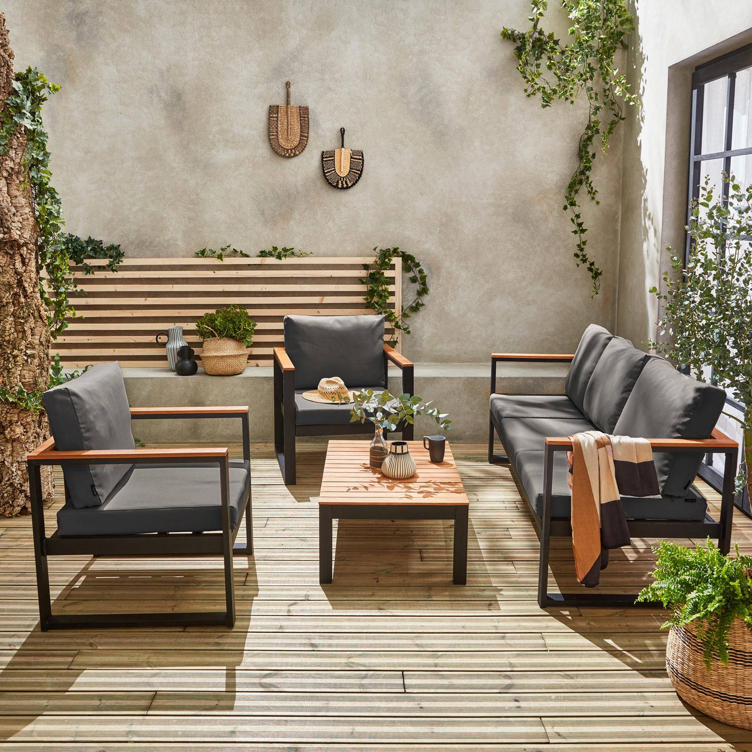 Nazca - Conjunto de jardín en madera y aluminio, 5 plazas
