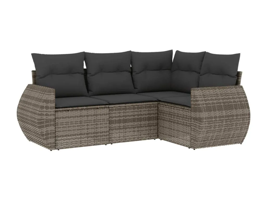 Set de sofás de jardín 4 pzas y cojines ratán sintético gris