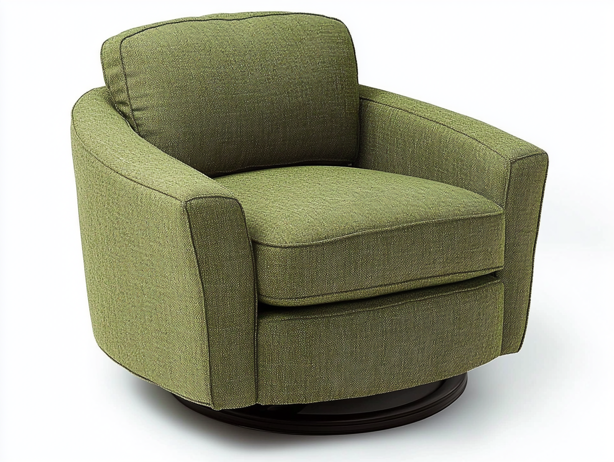 Sillón giratorio tapizado 85×85×78 cm – verde oliva – con base redonda y cojines acolchados