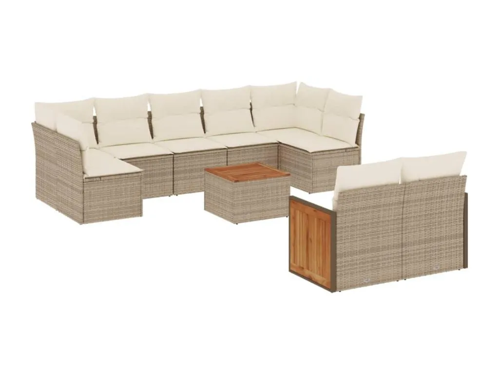 Conjunto de sofás de jardín Biocasahogar con cojines beige 10 piezas en ratán sintético VB1042066