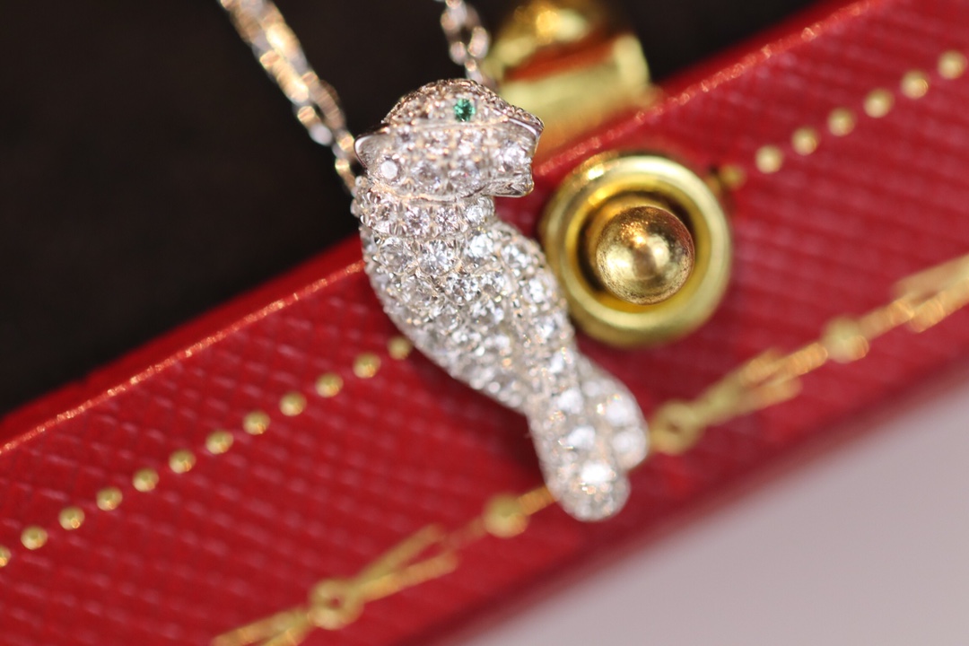 Cartier Full Diamond Paved Silver Leopard Panthère de Necklace - Original Replica Club
