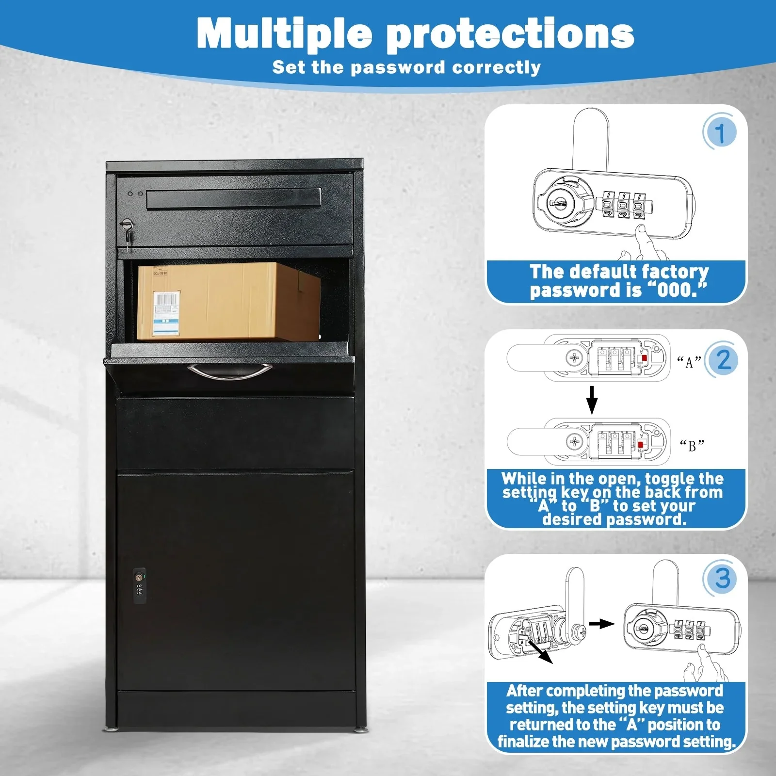 Gaonala Steel Package Delivery Box 19.6x14.4x44.9in Lockable Weather-Resistant Black - Image 12 Gaonala Steel Package Delivery Box 19.6x14.4x44.9in Lockable Weather-Resistant Black - Image 12