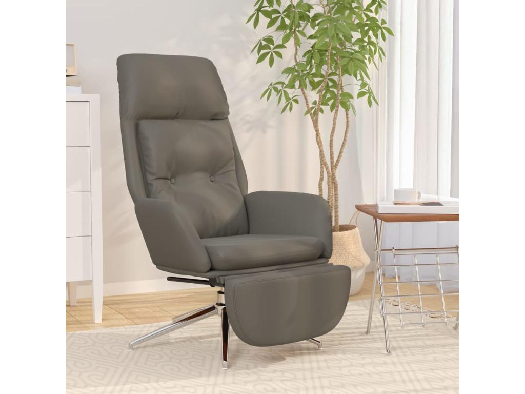Sillón de Homelyvo y reposapiés cuero auténtico y sintético gris