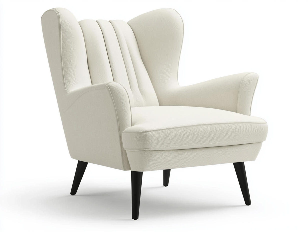 Sillón individual rectangular ensamblable con respaldo alto tipo concha tapizado en tela beige para salón o dormitorio 77x81x100cm