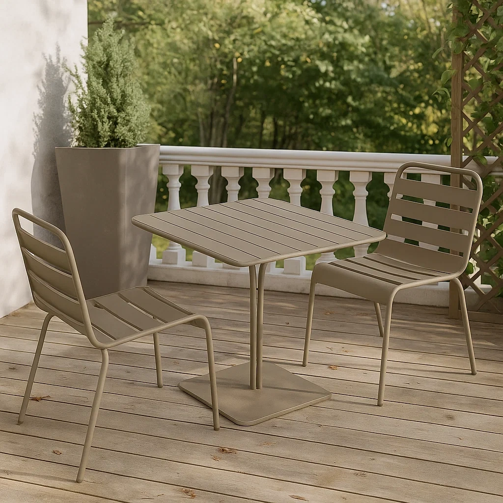 Conjunto de comedor de jardín para 2 personas, estructura metálica, 2 sillas, 1 mesa, color topo - BMrxwbd175BW