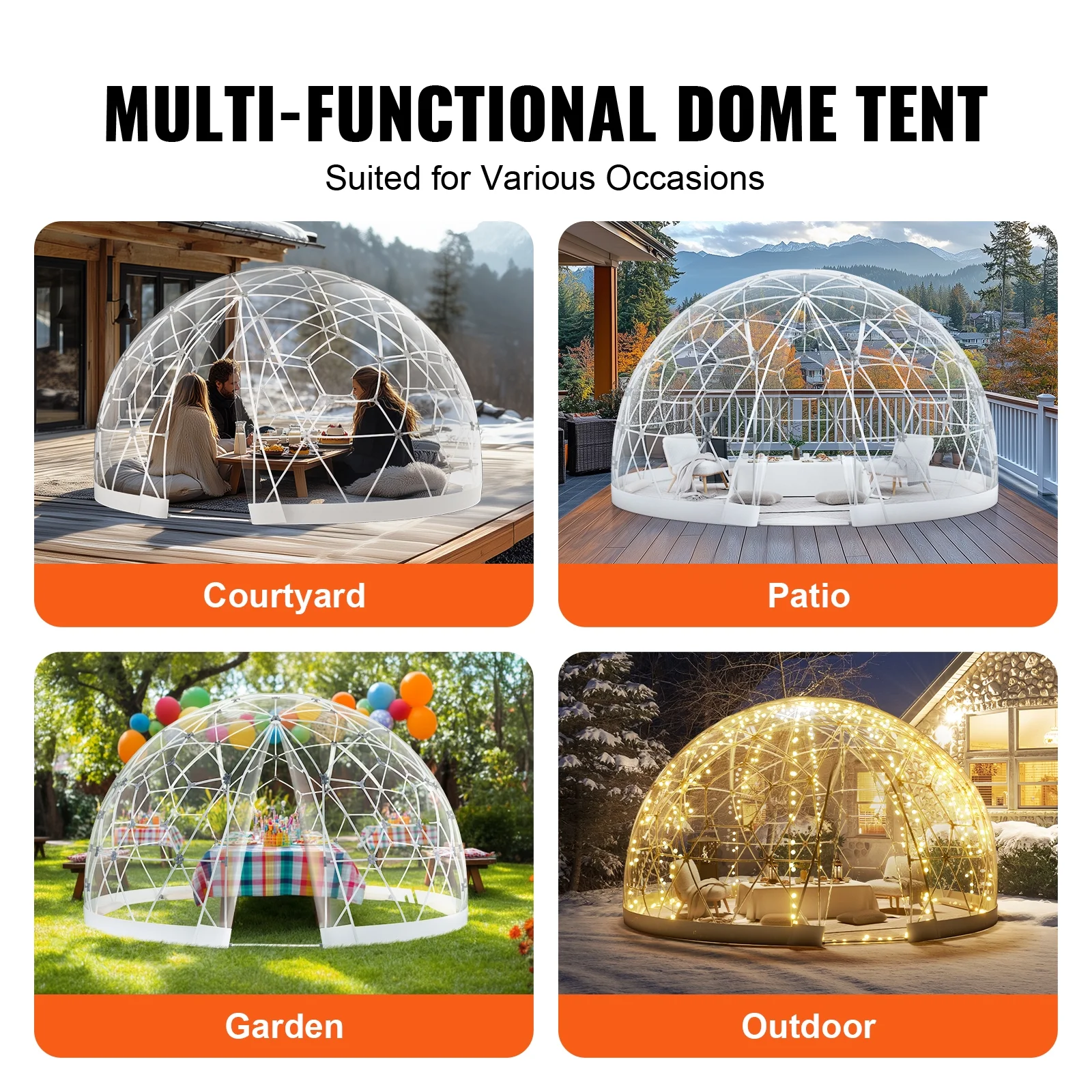 KFFKFF Outdoor Dome Shelter, 9.5 FT Clear PVC Garden Tent, Waterproof Geodesic Dome Tent with Window for Patio, Backyard Dining, and Parties - Image 5